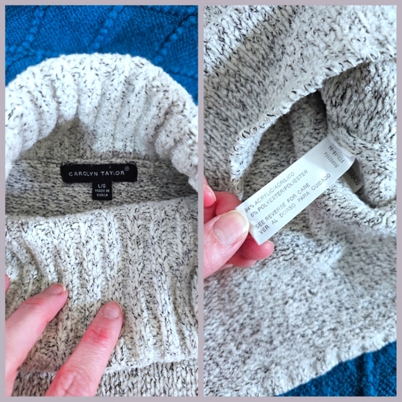 Carolyn Taylor - Long-sleeve White with Black Flecks Turtleneck Sweater - Picture 3 of 4